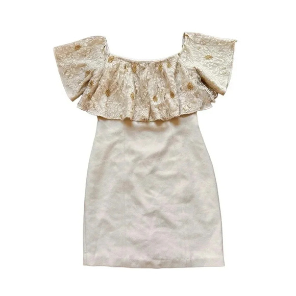 Slate & Willow Golden Iris Dress Lace Ruffle Off Shoulder Sheath Party 12 RTR - Picture 4 of 9